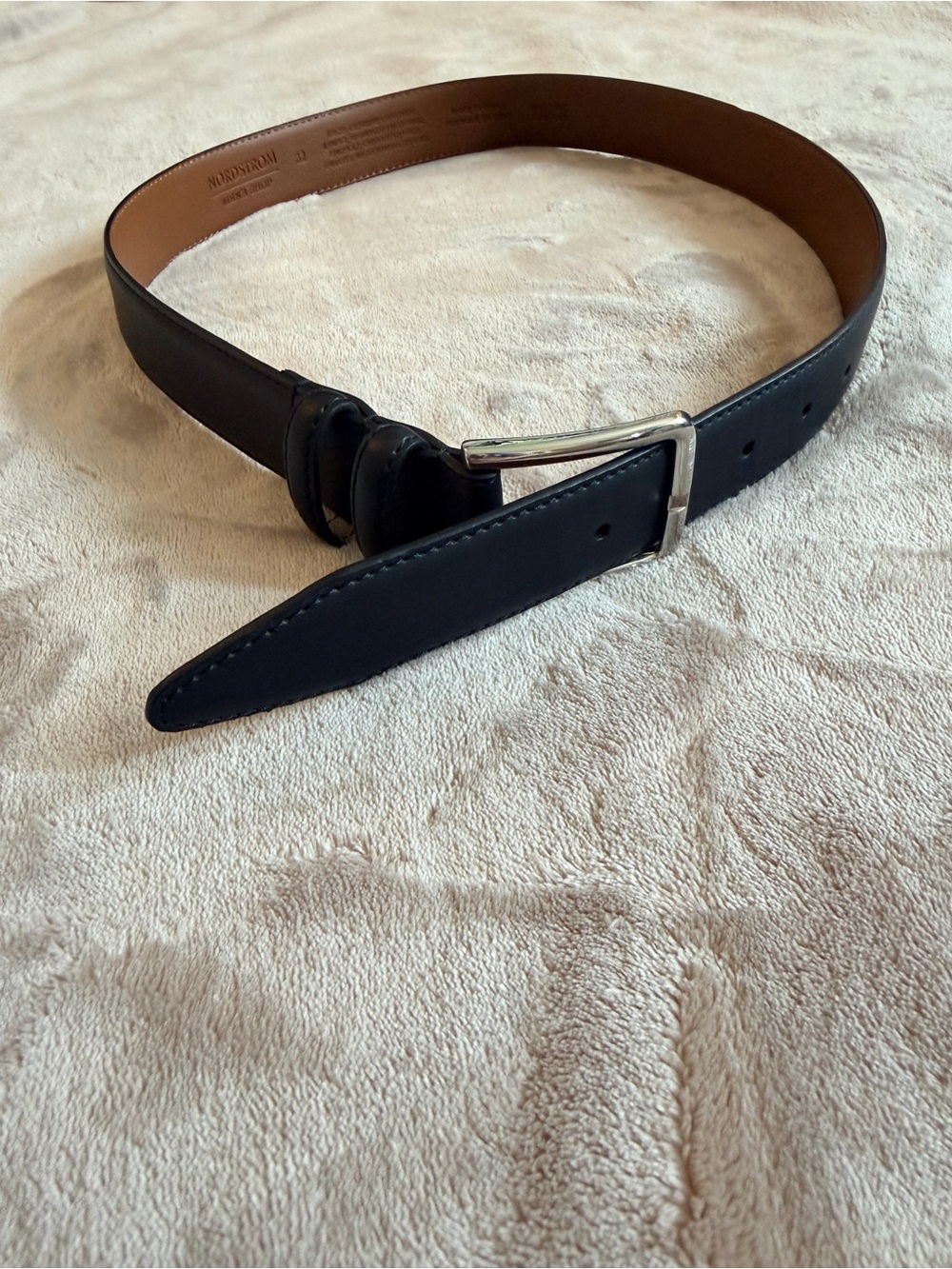 Nordstrom Black Leather Belt with Silver Buckle